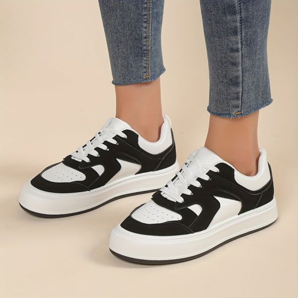 Women's Colorblock Platform Skate Shoes: Comfy, Breathable & Stylish Lace Up Sneakers for Low Top Walking & Sports!