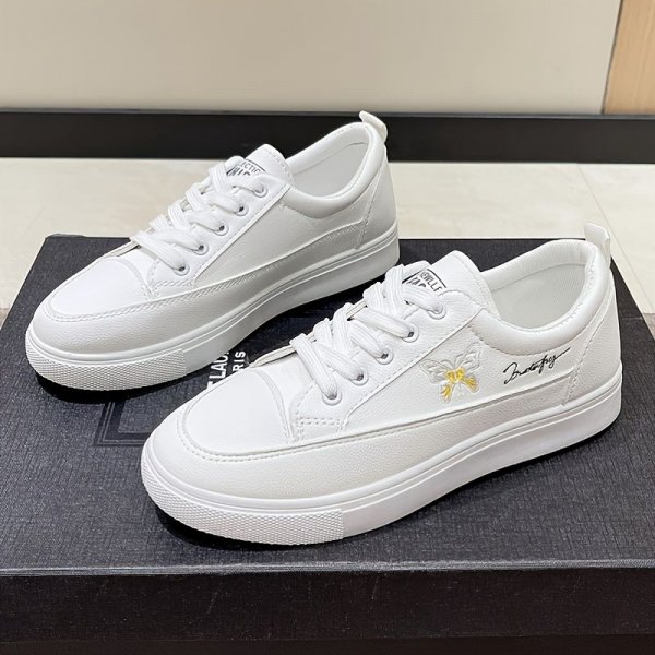 Women's Butterfly Embroidered Skate Shoes, Casual Low Top Sports Shoes, Lightweight Lace-up Sneakers