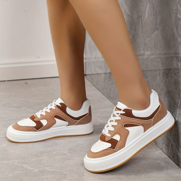 Women's Colorblock Platform Skate Shoes: Comfy, Breathable & Stylish Lace Up Sneakers for Low Top Walking & Sports!