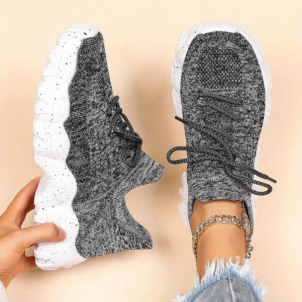 Women's Breathable Fabric Socks Sneakers, Flying Woven Lace-Up Chunky Sneakers, Elastic Running Shoes