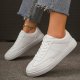 Women's White Lace-up Skate Sneakers - Perfect for Casual Wear!