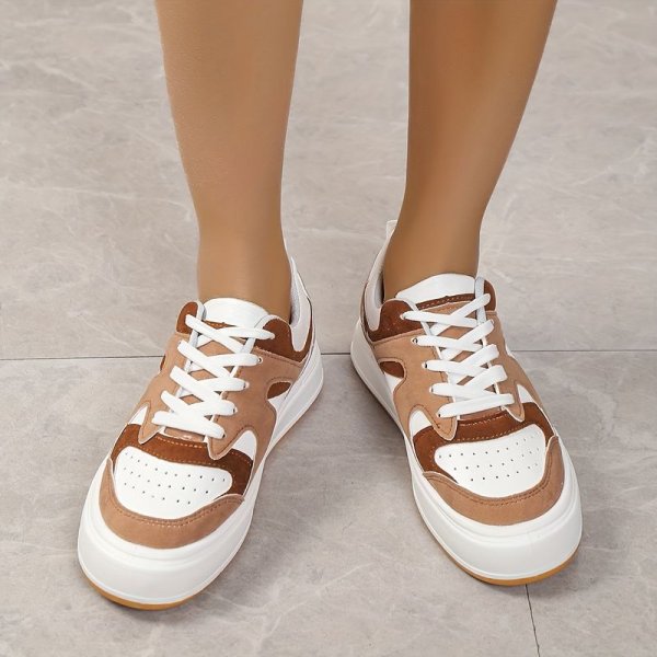 Women's Colorblock Platform Skate Shoes: Comfy, Breathable & Stylish Lace Up Sneakers for Low Top Walking & Sports!