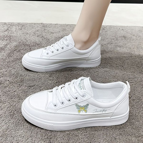 Women's Butterfly Embroidered Skate Shoes, Casual Low Top Sports Shoes, Lightweight Lace-up Sneakers